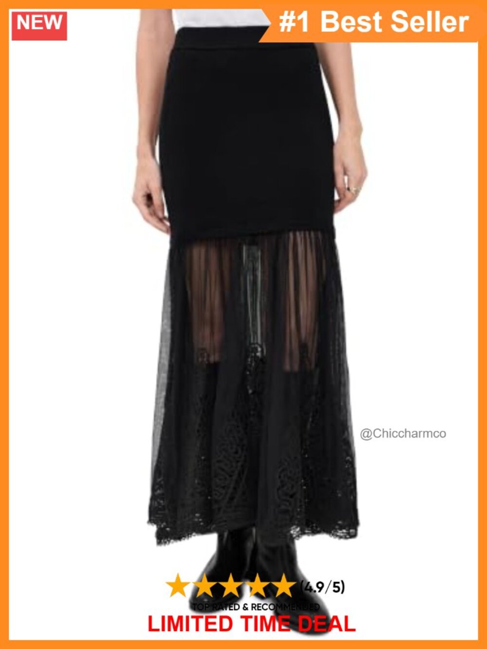 Embroidered Tulle Maxi Skirt with Scalloped Hem